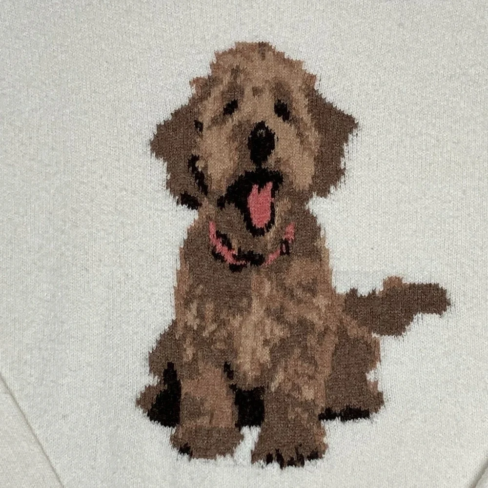 Hollister Cream Goldendoodle Dog Sweater Oversized Women's M Cozy Whimsical Cute - Picture 2 of 8